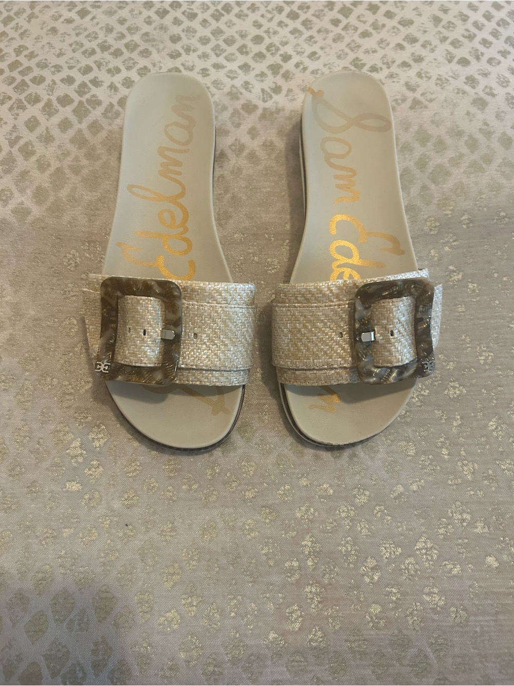 Sam Edelman Metallic Gold Woven Slide Sandals with Buckle